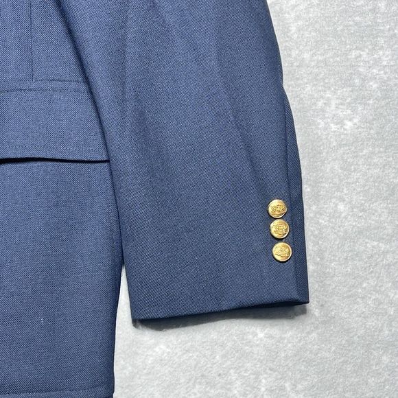 Palm Beach Blazer Mens Size 46 Solid Navy Blue Two Gold Buttons Wool Blend - Picture 5 of 14
